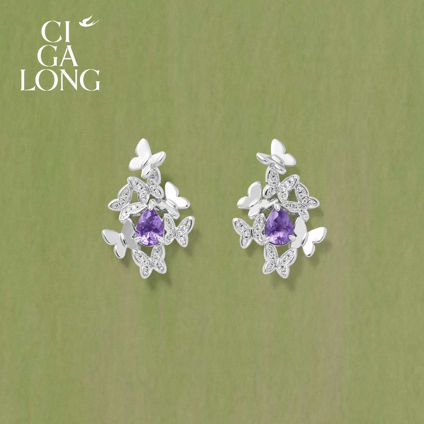 New product purchase coupons CIGALONG Long Zijia Butterfly Amethyst Necklace Earrings Ring Chinese Jewelry