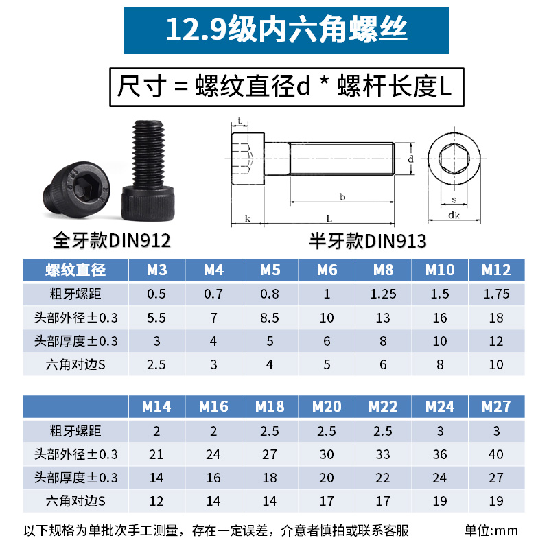 12.9级圆柱内六角螺丝发黑高强度螺栓盒装m5m6m8m10m12m16m20m24