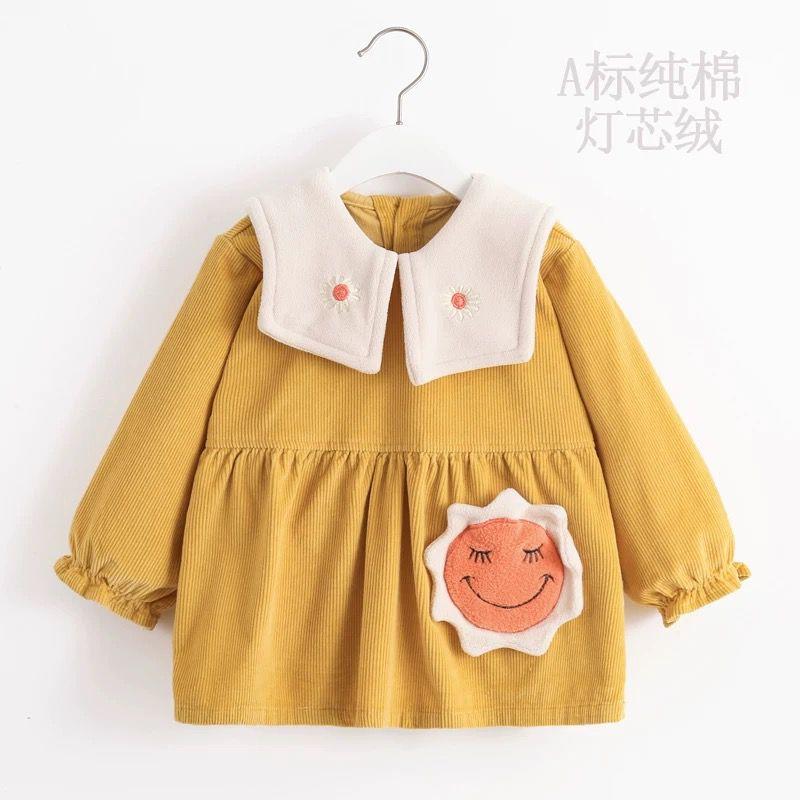 Cotton autumn and winter baby girl waterproof dirty eating smock children's bib baby rice pocket corduroy reverse dressing