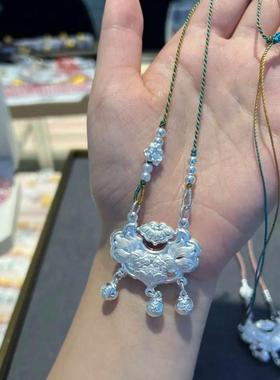 银双鱼锦鲤纯银平安锁编织绳女项链长命锁送女友宝宝礼