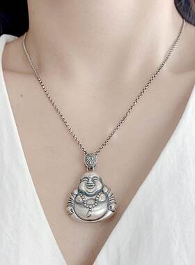 笑口常开泰银佛公项链大肚佛吊坠复古风挂坠配饰品礼物