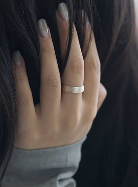 扳指男款大拇指纯银99唐草纹描金实心开口戒指环内壁心经复