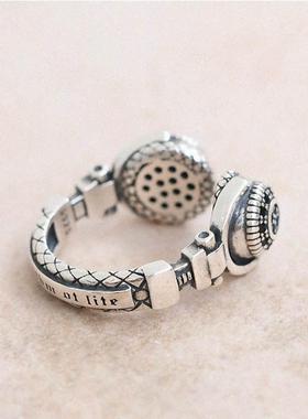 千叶复古戴式耳机酷泰银戒指女小众设计师音乐高级感潮流嘻哈男