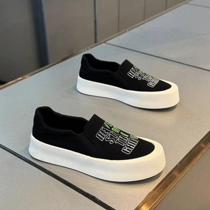春季潮流百搭透气布面一脚蹬懒人鞋男厚底板鞋韩版时尚休闲帆布鞋,淘宝优惠券,粉丝福利购,淘宝优惠卷