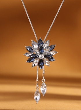 2026欧美新款百搭雪花荷花双层水晶花朵项链毛衣链