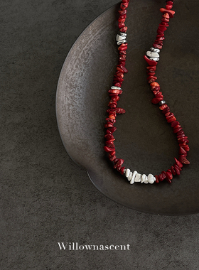 甜酷高级感巴洛斯红色天然石项链