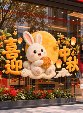 中秋国庆门店橱窗静电贴