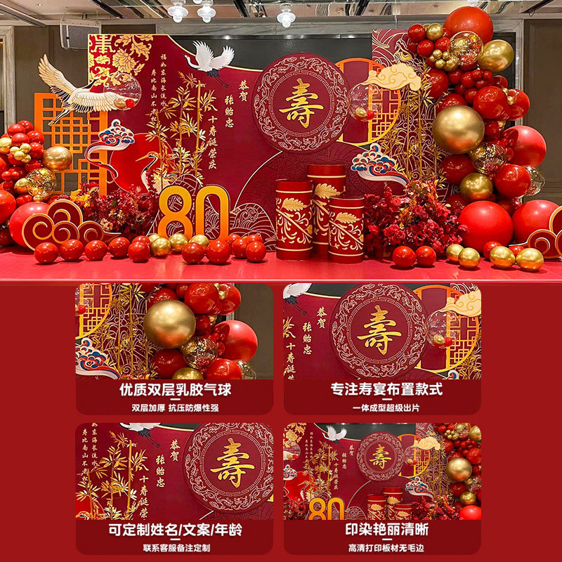 寿宴会场景布置老人生日装饰80八十大寿70七十祝寿背景墙kt板90