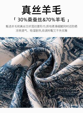 真丝羊毛保暖围脖菱形领巾头巾