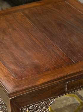 民国红木透雕灵芝纹四面平棋牌桌中式古典家具古董收藏老红木方桌