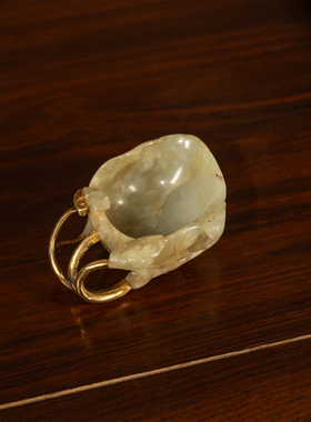 清代和田玉灵芝纹包铜柄笔洗