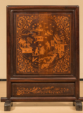 红木高浮雕三英战吕布地屏