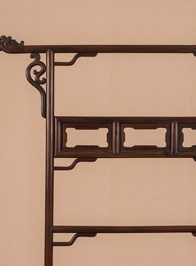 红木云纹搭脑中牌子衣架