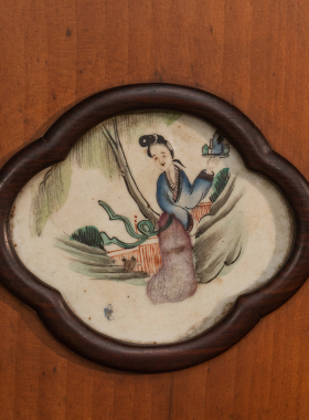 木镶楠木嵌瓷板粉彩人物四条屏