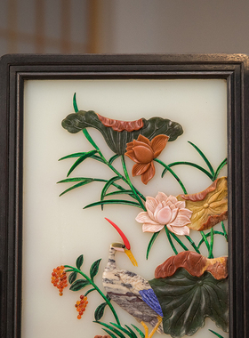 红木镶玉百宝嵌一路连科插屏