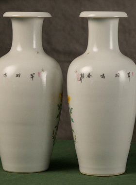 珐琅彩孔雀花卉纹赏瓶（一对）
