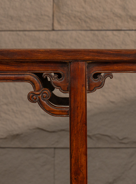 红木夹头榫高罗锅枨灵芝纹平头案