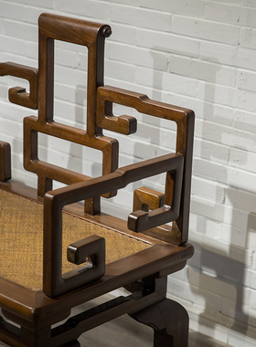 清代红木攒接拐子纹靠背宝座（一对）明清古典老家具宝座古典收藏