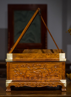 黄花梨梅花纹折叠式镜台中式古典家具收藏 黄花梨镜台桌面摆件