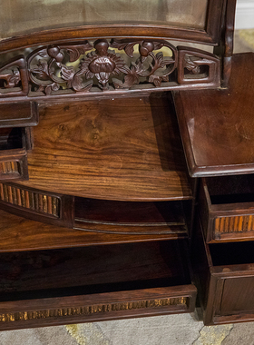 民国 红木嵌竹透雕花卉纹穿衣镜中式古典家具收藏老红木试衣镜