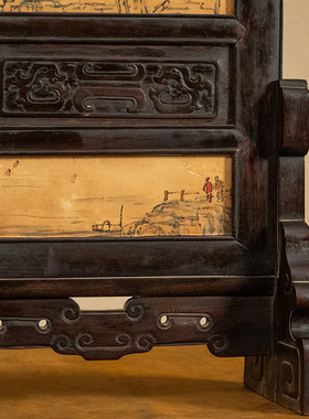 红木雕螭龙捧寿插屏摆件