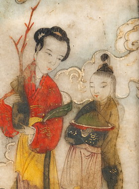 红木镶云石彩绘人物诗文砚屏