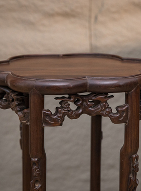 清代红木梅花形六足花几（一对