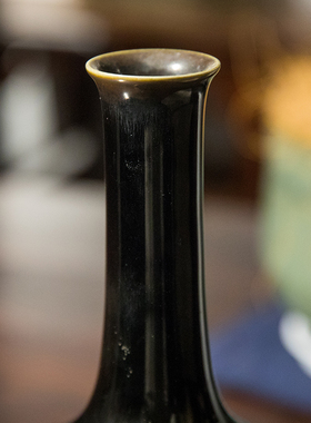 清代 黑釉长颈瓶老物件收藏品文玩古董真品客厅中式瓷器花瓶摆件