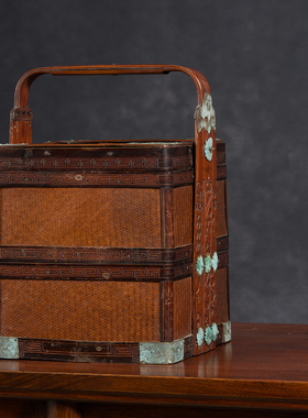 竹编暗八仙福字纹双层提盒