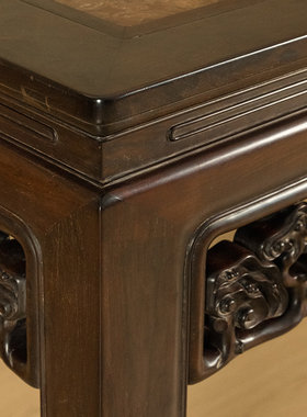 红木镶海藻螺透雕灵芝纹大画桌