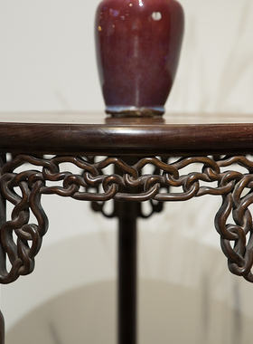 清代红木绳纹五足圆桌圆凳成套（一桌五凳）明清古典老家具收藏