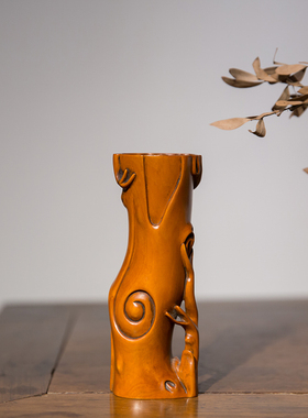 清代黄杨木树形花插文房老物件