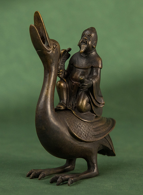 铜制仙人鹅形香薰日本回流器铜制艺术品装饰摆件真品 香薰