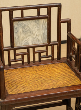 红木镶云石攒接靠背扶手玫瑰椅