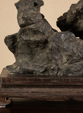 清代灵璧石文房赏石（红木座）老物件古董收藏中式装饰奇石摆件