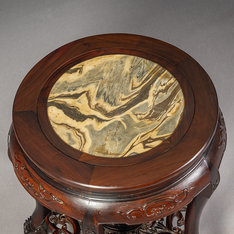 Mahogany inlaid with marble three-curved legs and five-legged living surface round table