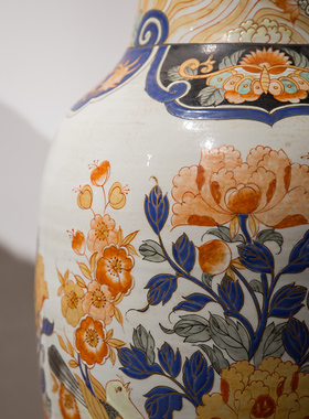 清代粉彩牡丹花鸟纹大花瓶(一对)文玩古董瓷器收藏客厅装饰摆件