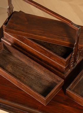 清代海南黄花梨四撞提梁文房盒