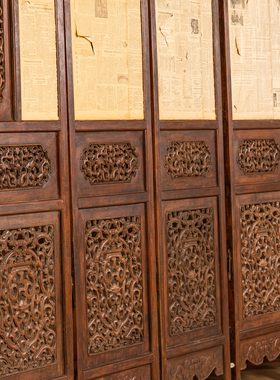 红木透雕螭龙捧寿十二扇屏风