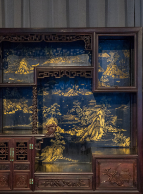二十世纪紫檀镶漆描金浮雕