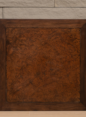 红木镶瘿木面云纹卷球足方香几