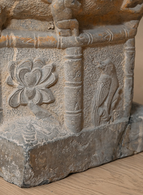 清代青石雕龙纹鼓形石座