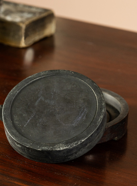 清代歙砚红木墨盒文房摆件