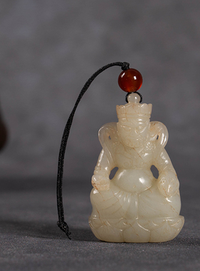 和田白玉雕黄财神挂饰