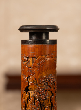 清代竹雕文人雅集香筒笔筒摆件