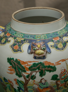清代五彩十八罗汉图将军罐