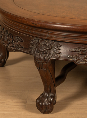 红木镶瘿木三弯腿五足龙纹大炕桌