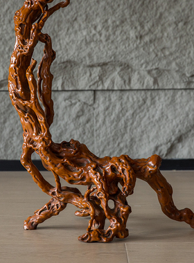 清代黄杨木透雕根形架配竹鸟笼