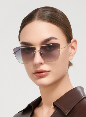 Hickmann双梁无框猫眼太阳镜女高级感潮酷渐变镜片墨镜