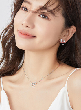 瑜美S999纯银蝴蝶结项链女轻奢小众灵动蝶梦锁骨链ins风百搭吊坠